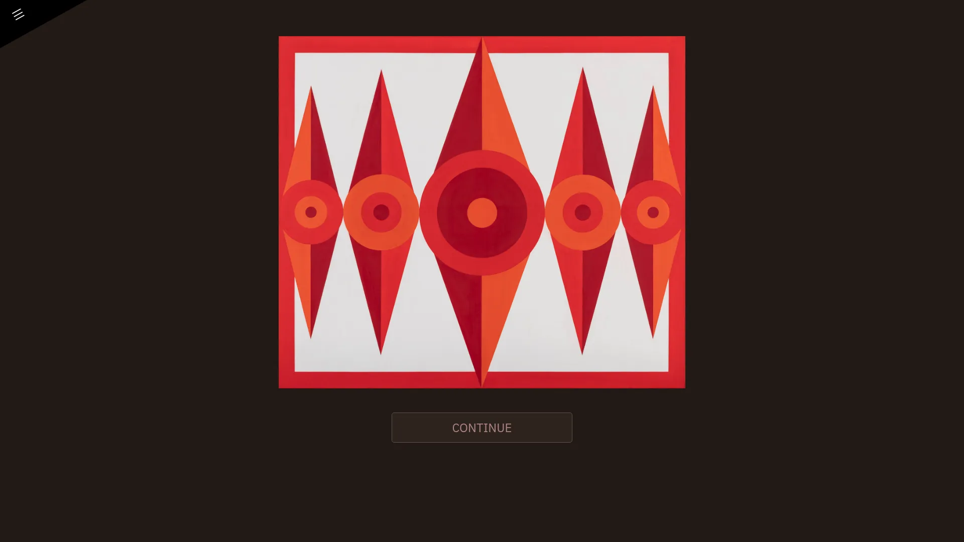 „Signale" by Hanne Brenken inside the episode: a hard-edge composition in three reds, perfectly symmetrical.