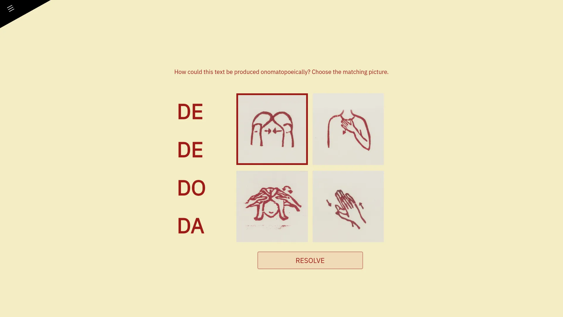 The chosen pictogram, outlined against the other three.